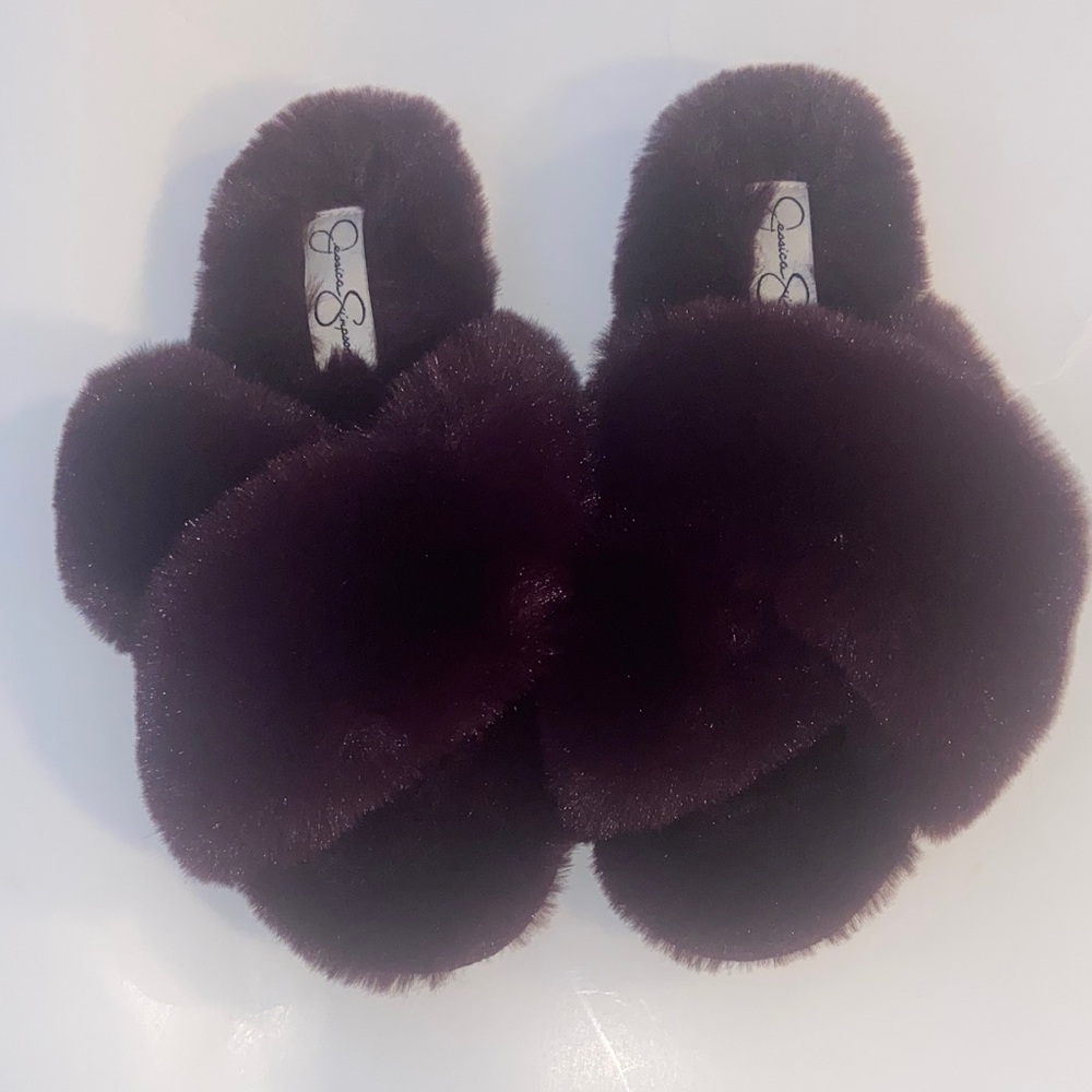 Jessica Simpson Deep Purple Fuzzy Slippers